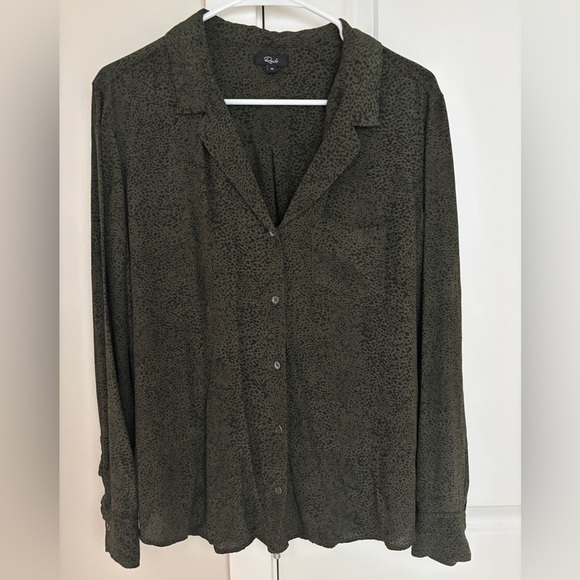 Rails Rebel Print Button Up Blouse, Olive Speckled Green, Long Sleeve XL - Picture 4 of 11